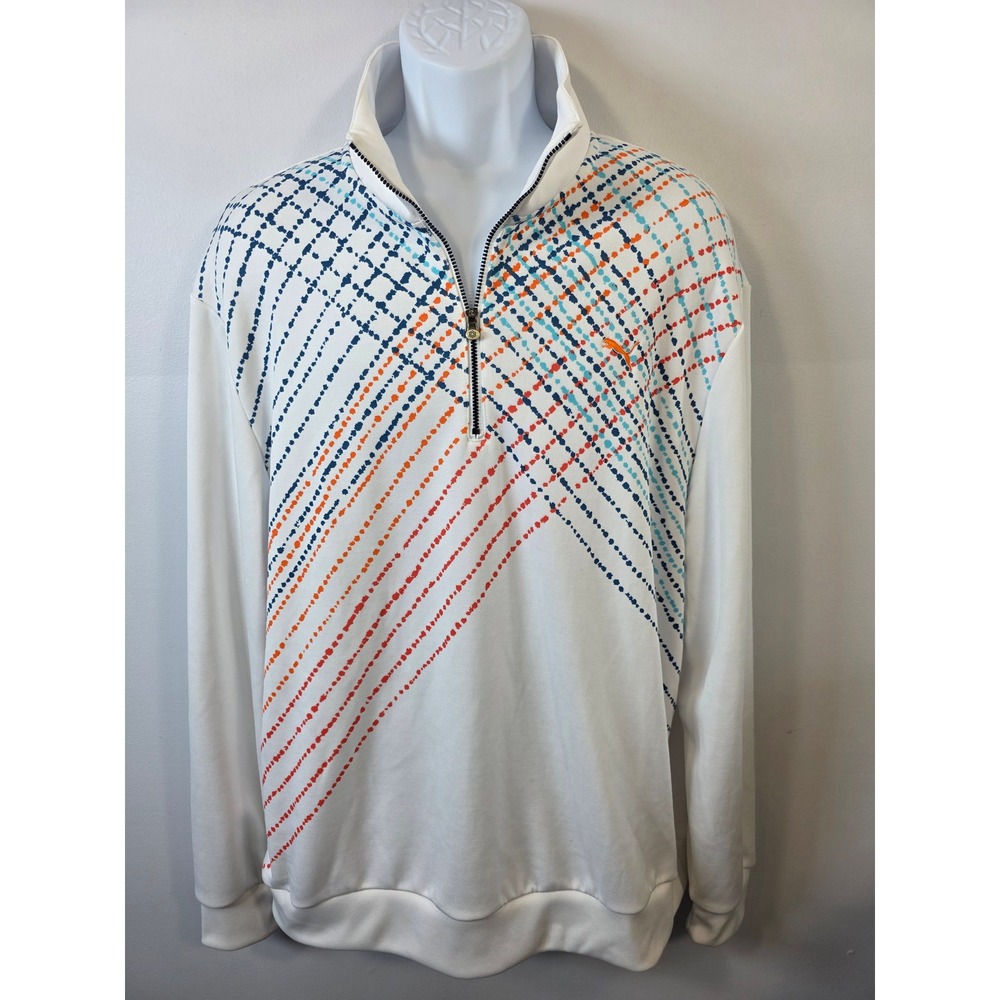 Puma Mens XL White Geometric Dotted 1/4 Zip Pullover Sportlifestyle Sweatshirt